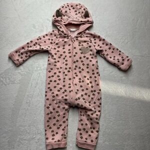 Mayoral Hooded Romper Baby Girl Newborn Floral Warm Cozy Winter Ears Whiskers